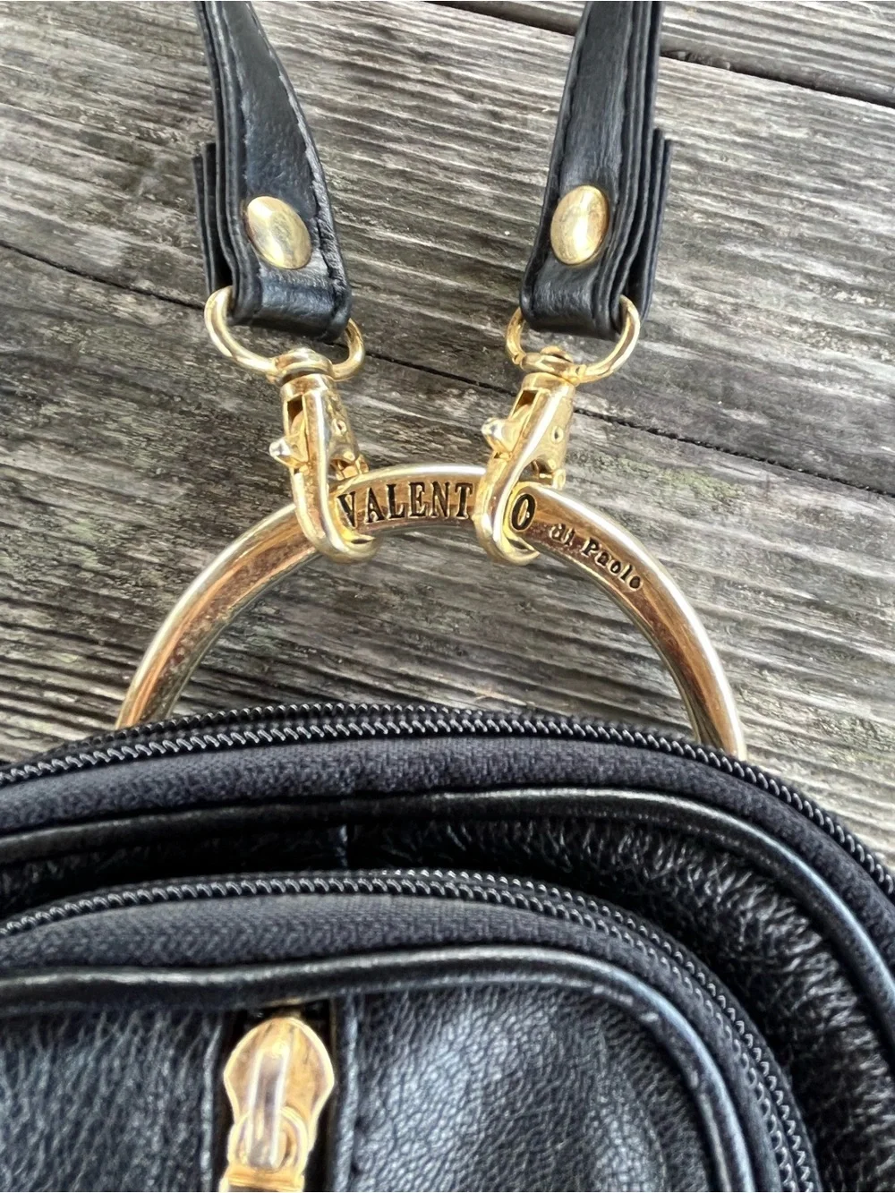 VALENTINO Black Leather Crossbody Bag with Gold Hardware - MINI
